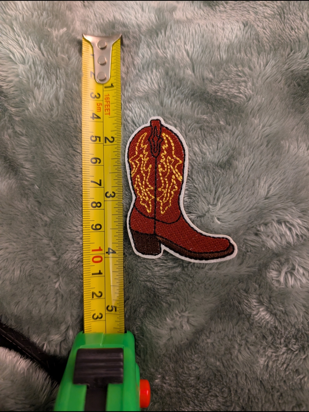 Cowboy Boot Embroidered Iron On Patch - Brown with Yellow Stitching